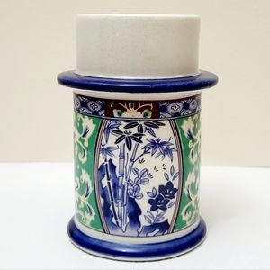 Vintage Blue Willow Green Hurricane Candle Holder Japan Blue & White China